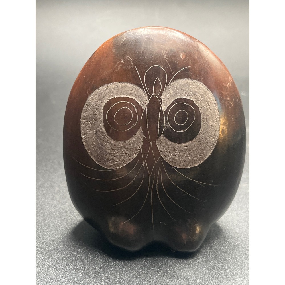 Tonala Brown Owl Carved Ceramic Figurine Mexican Folk Art Signed